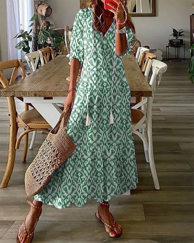 Women's V-Neck A-Line Midi Dress