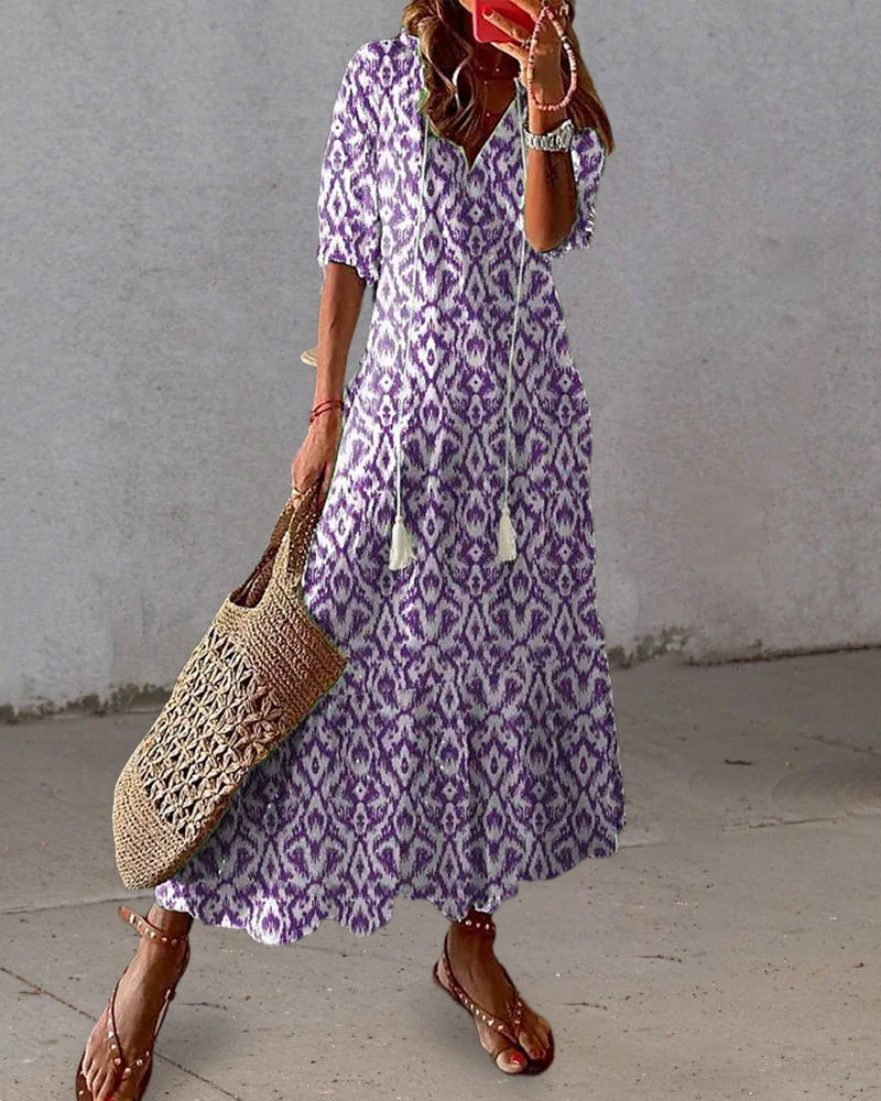 Women's V-Neck A-Line Midi Dress