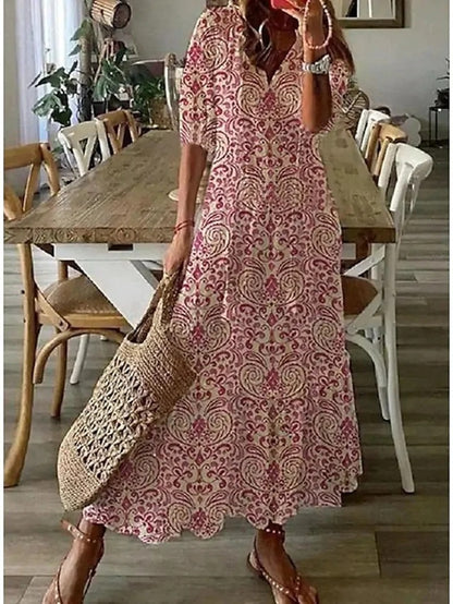Women's V-Neck A-Line Midi Dress