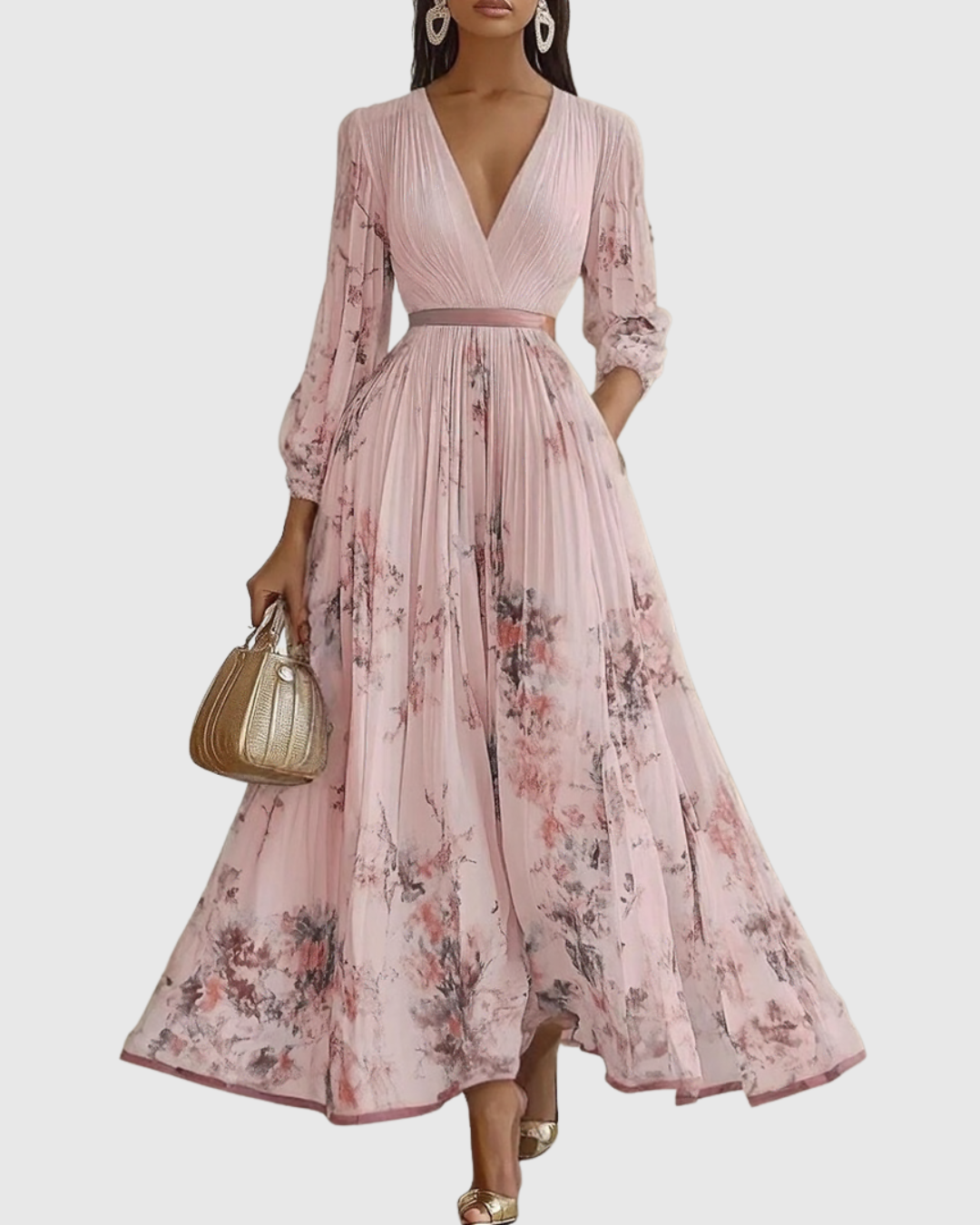 Women's V-Neck A-Line Midi Dress