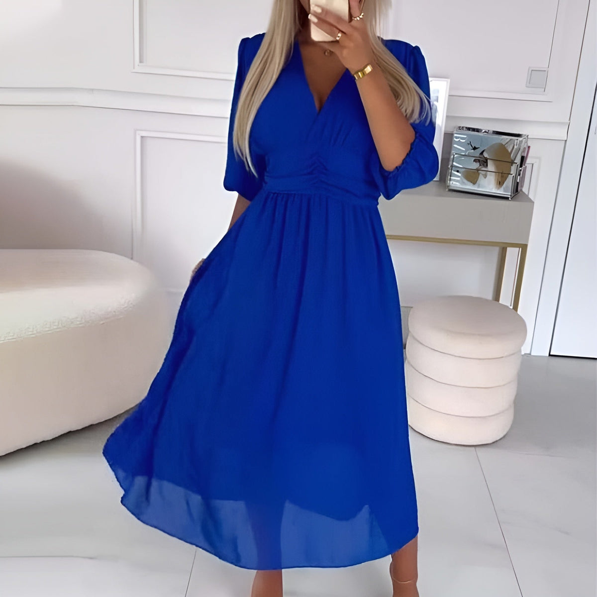 Women's V-Neck A-Line Midi Dress