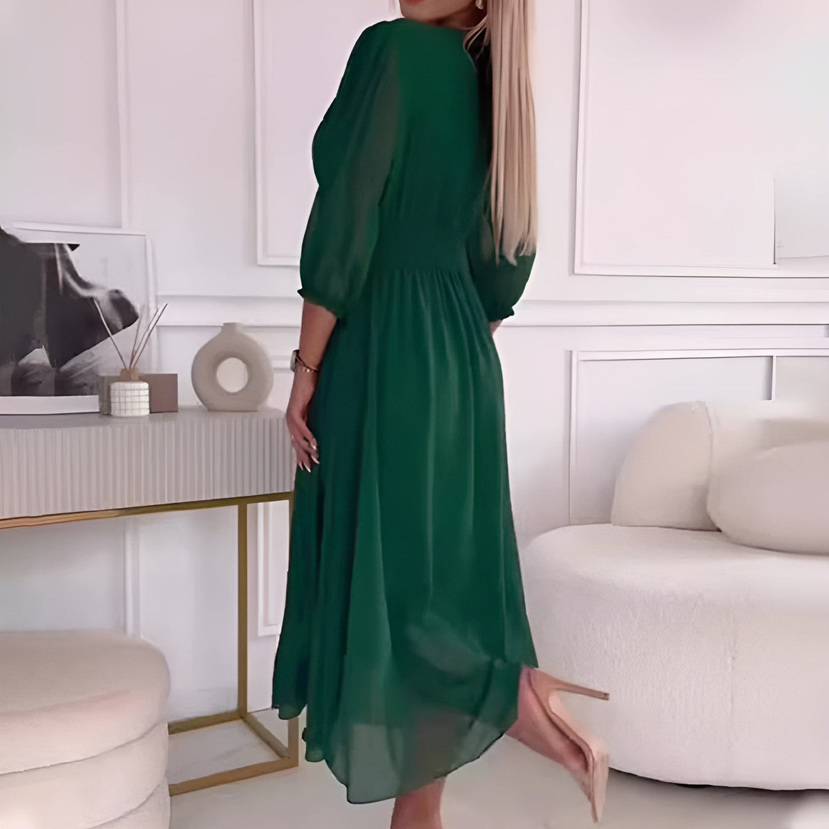 Women's V-Neck A-Line Midi Dress