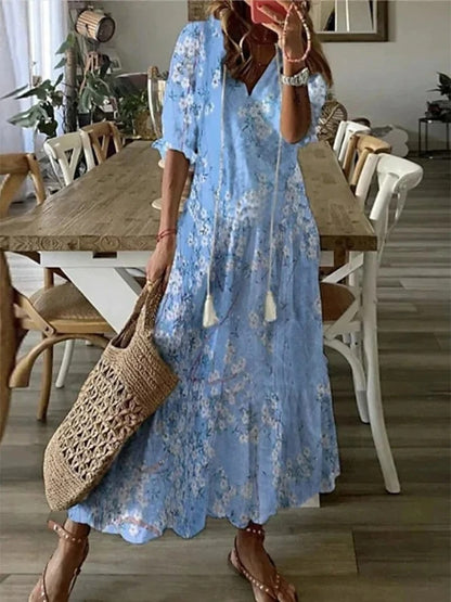 Women's V-Neck A-Line Midi Dress