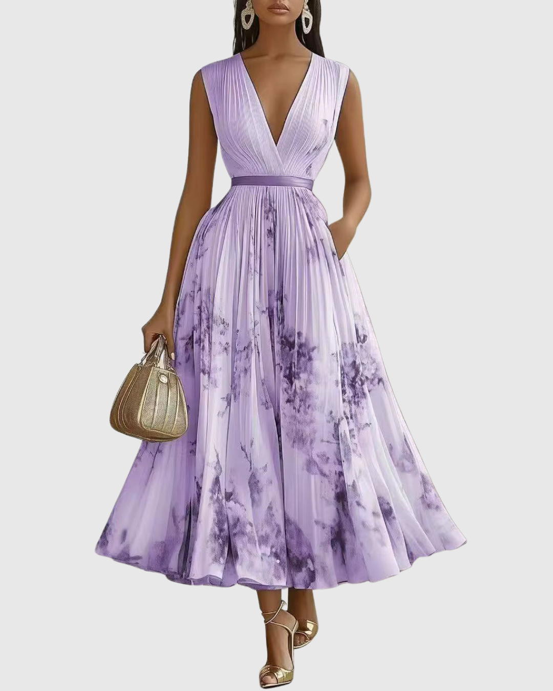 Women's V-Neck A-Line Midi Dress