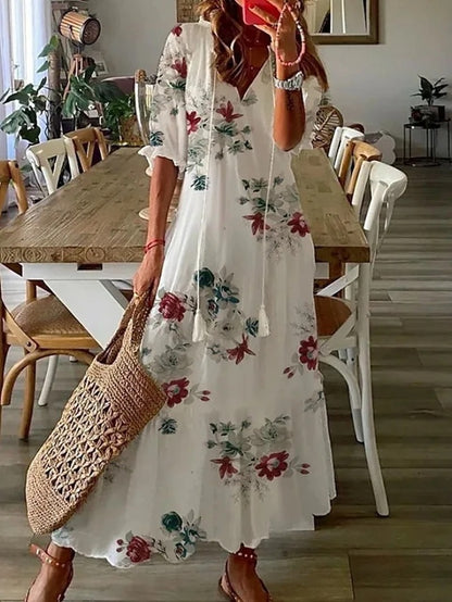 Women's V-Neck A-Line Midi Dress