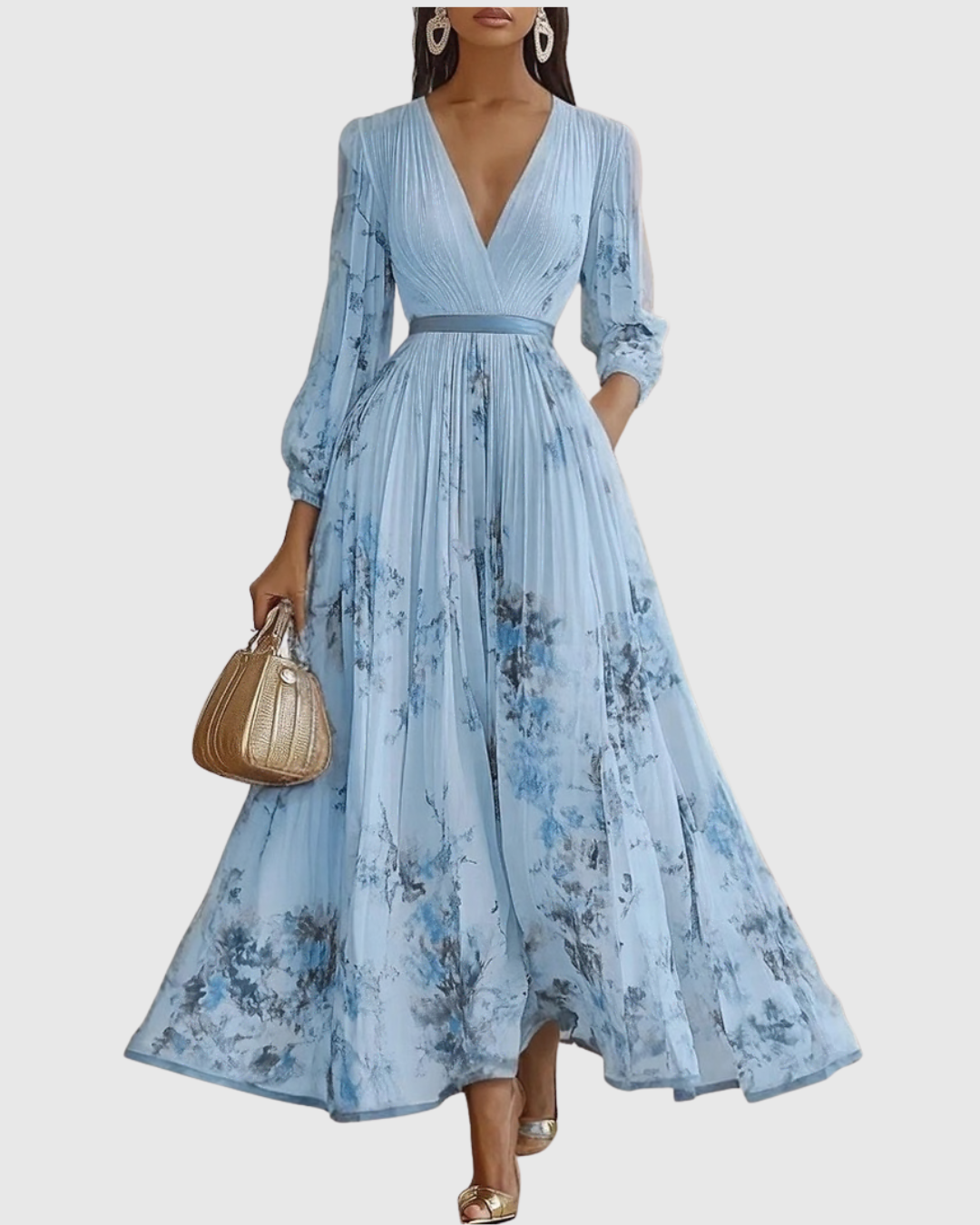 Women's V-Neck A-Line Midi Dress