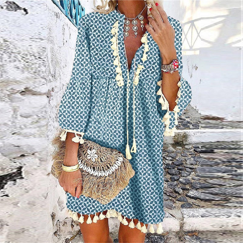 Women's V-Neck Boho Mini Dress