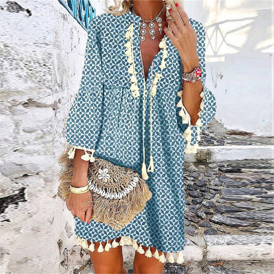 Women's V-Neck Boho Mini Dress