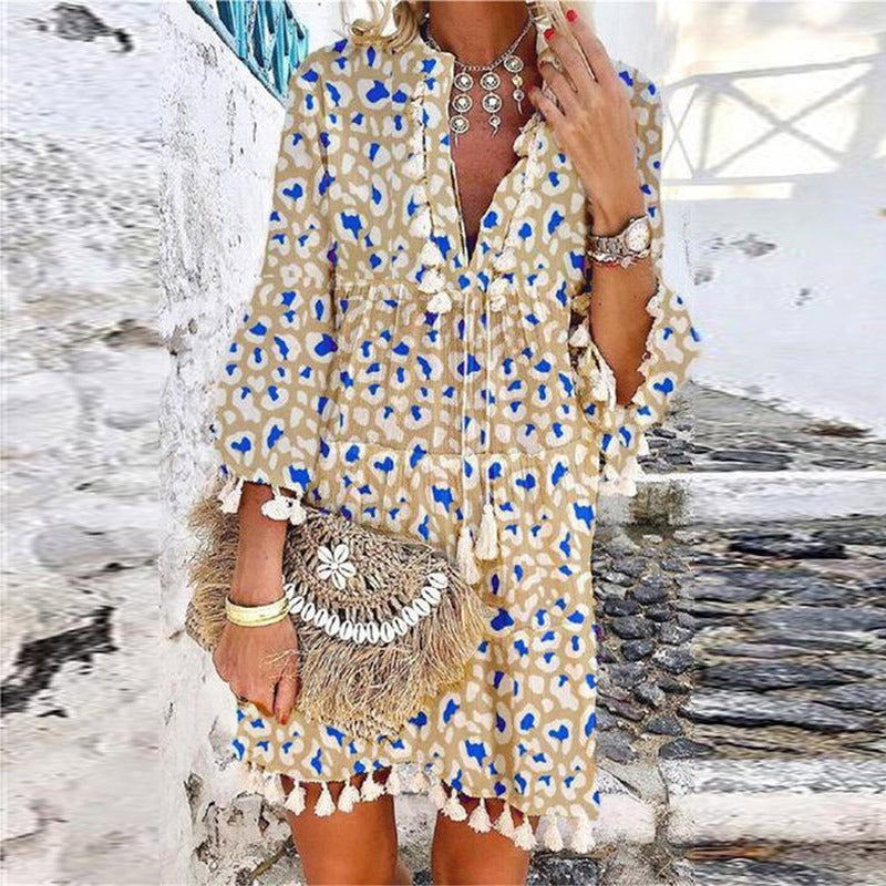 Women's V-Neck Boho Mini Dress