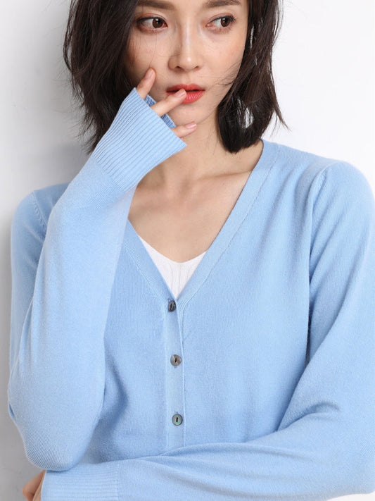 Women's V-Neck Button-Front Long Sleeve Cardigan