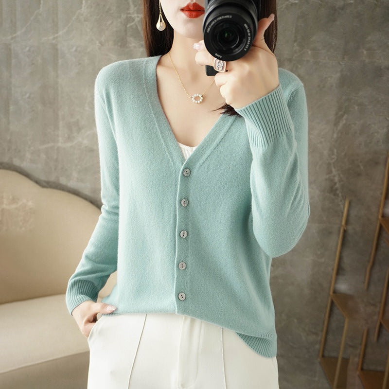 Women's V-Neck Button-Front Long Sleeve Cardigan