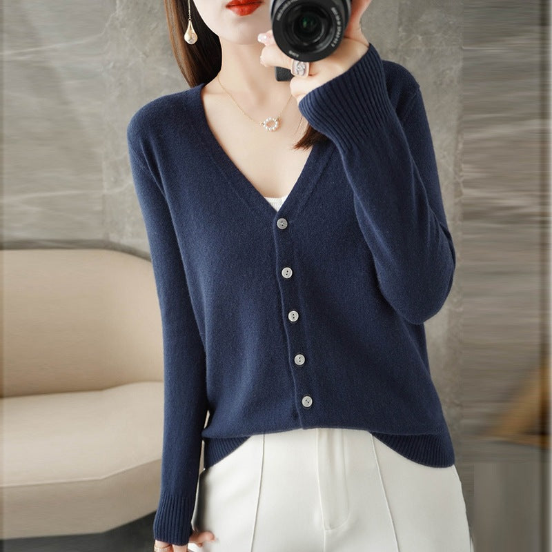 Women's V-Neck Button-Front Long Sleeve Cardigan