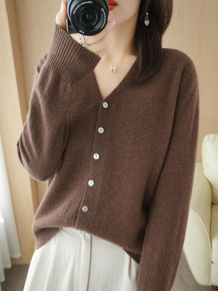Women's V-Neck Button-Front Long Sleeve Cardigan