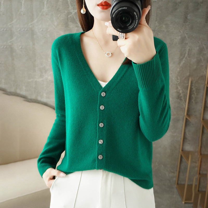 Women's V-Neck Button-Front Long Sleeve Cardigan