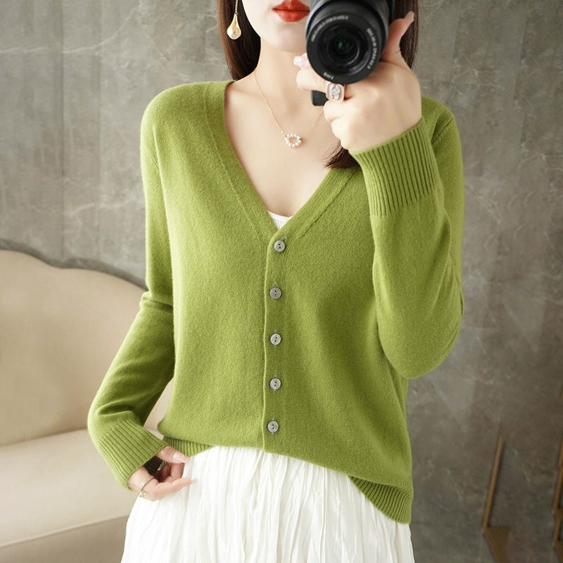Women's V-Neck Button-Front Long Sleeve Cardigan