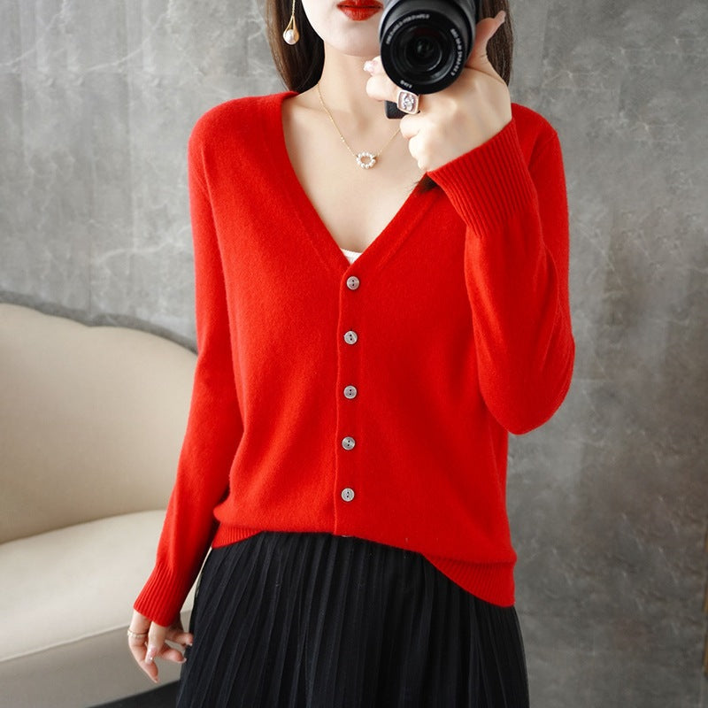 Women's V-Neck Button-Front Long Sleeve Cardigan