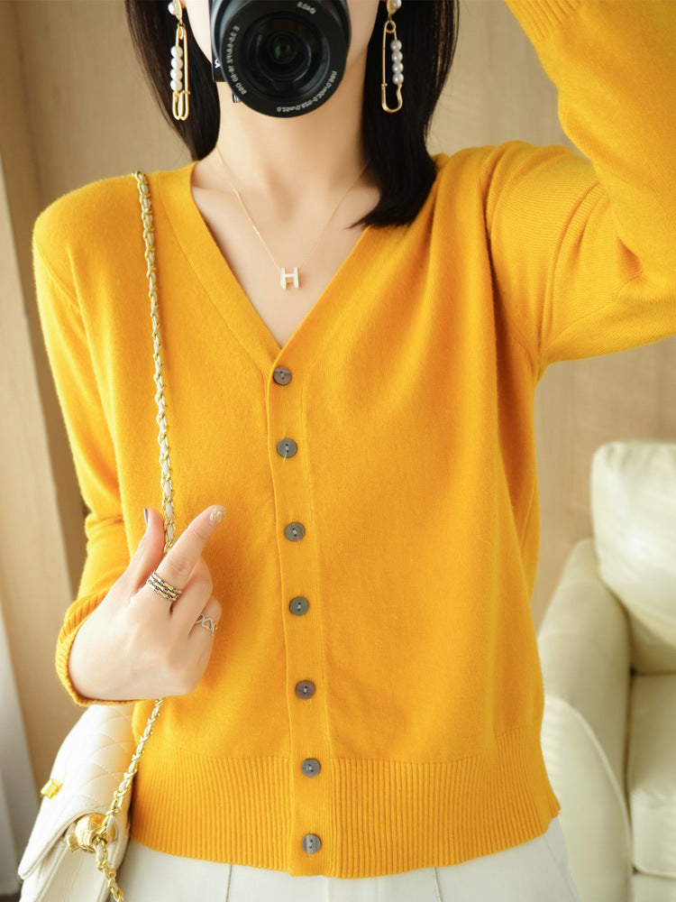 Women's V-Neck Button-Front Long Sleeve Cardigan