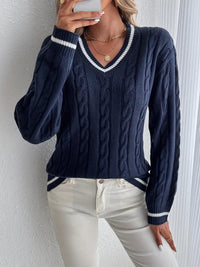 Women's V-Neck Cable Knit Sweater