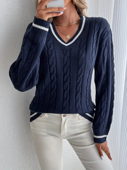 Women's V-Neck Cable Knit Sweater