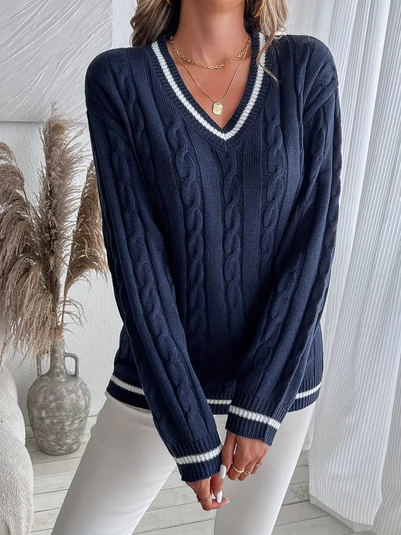 Women's V-Neck Cable Knit Sweater