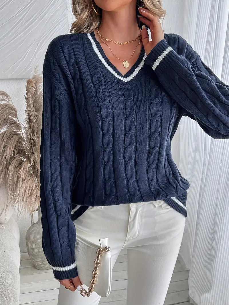 Women's V-Neck Cable Knit Sweater