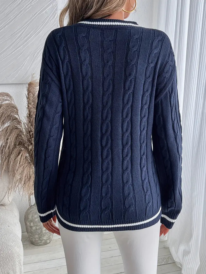 Women's V-Neck Cable Knit Sweater