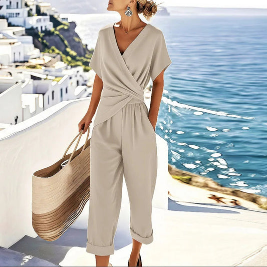 Women's V-Neck Two-Piece Jumpsuit Set