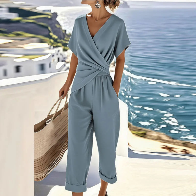 Women's V-Neck Two-Piece Jumpsuit Set