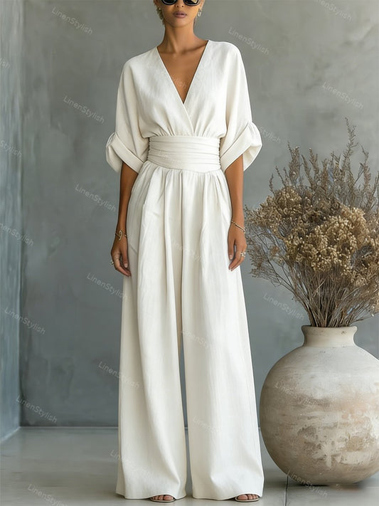 Women's V-Neck Wrap Long Jumpsuit