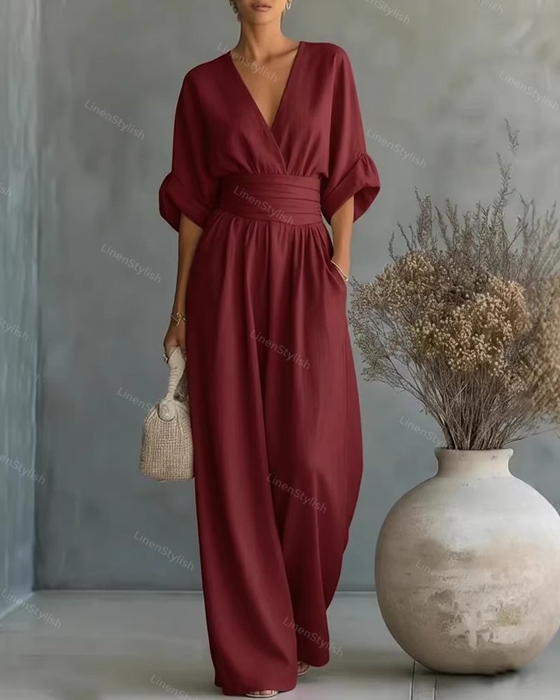 Women's V-Neck Wrap Long Jumpsuit
