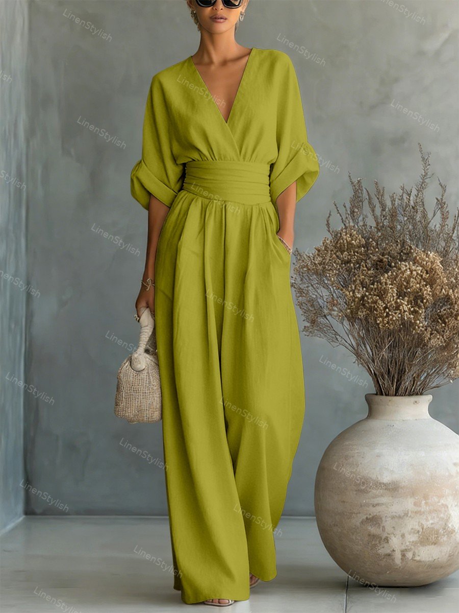 Women's V-Neck Wrap Long Jumpsuit
