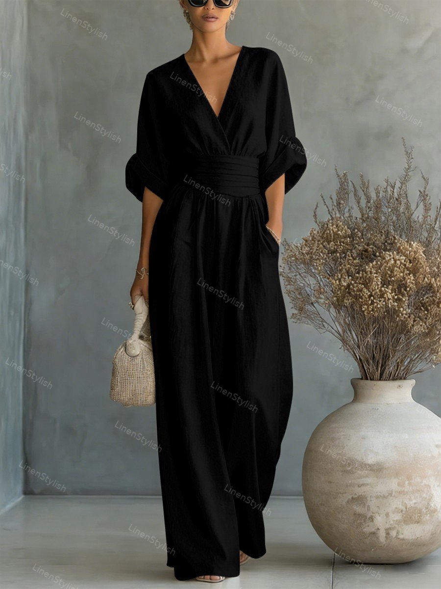 Women's V-Neck Wrap Long Jumpsuit
