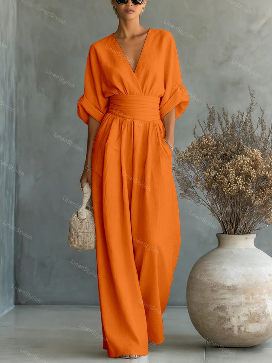 Women's V-Neck Wrap Long Jumpsuit