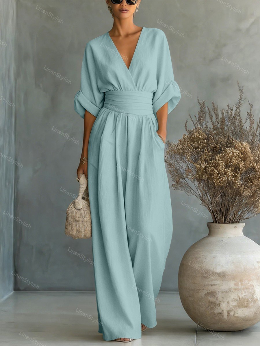 Women's V-Neck Wrap Long Jumpsuit