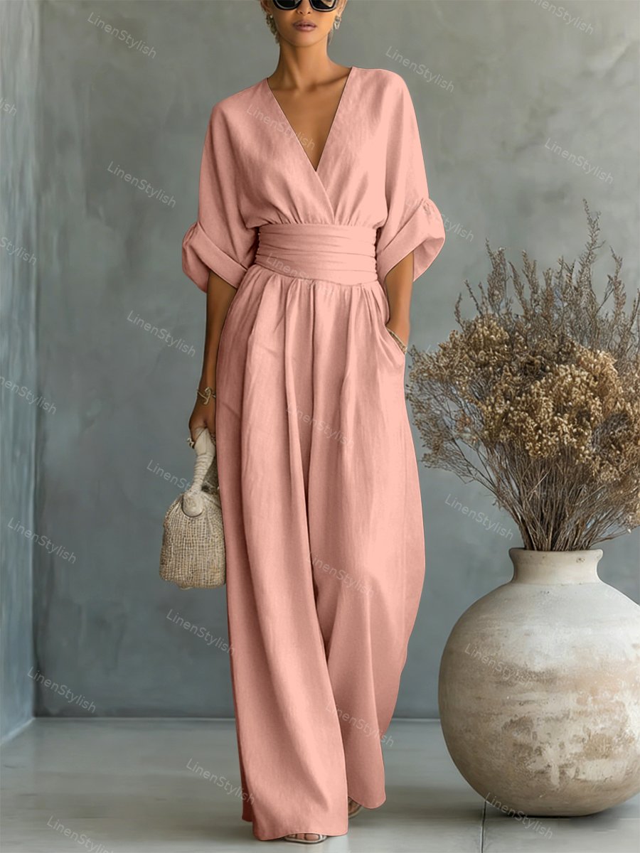 Women's V-Neck Wrap Long Jumpsuit