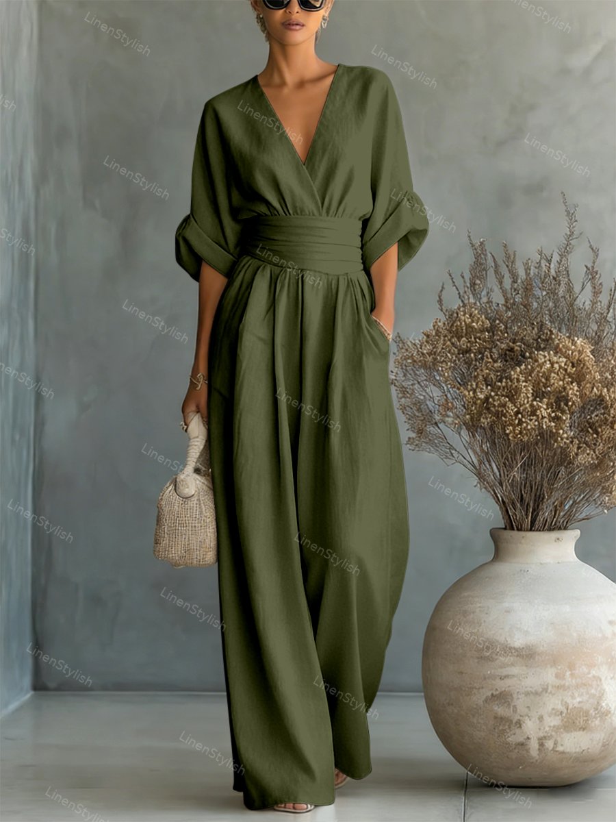 Women's V-Neck Wrap Long Jumpsuit