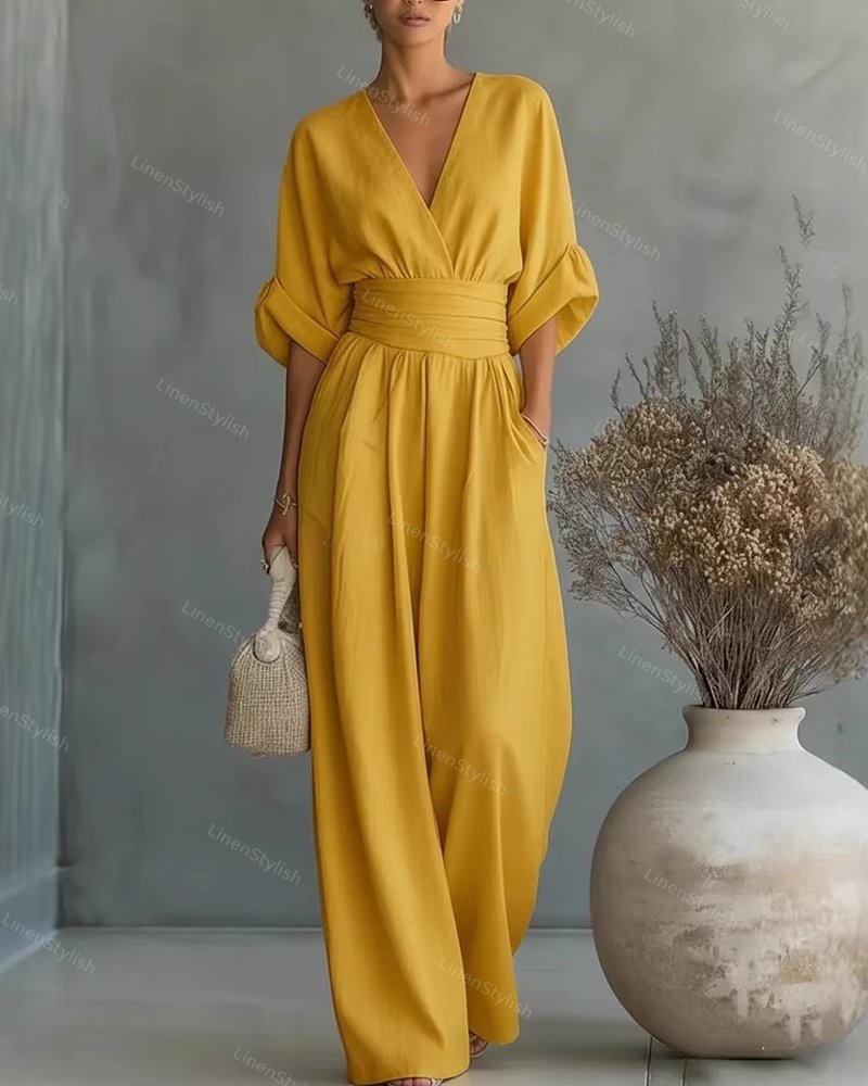 Women's V-Neck Wrap Long Jumpsuit