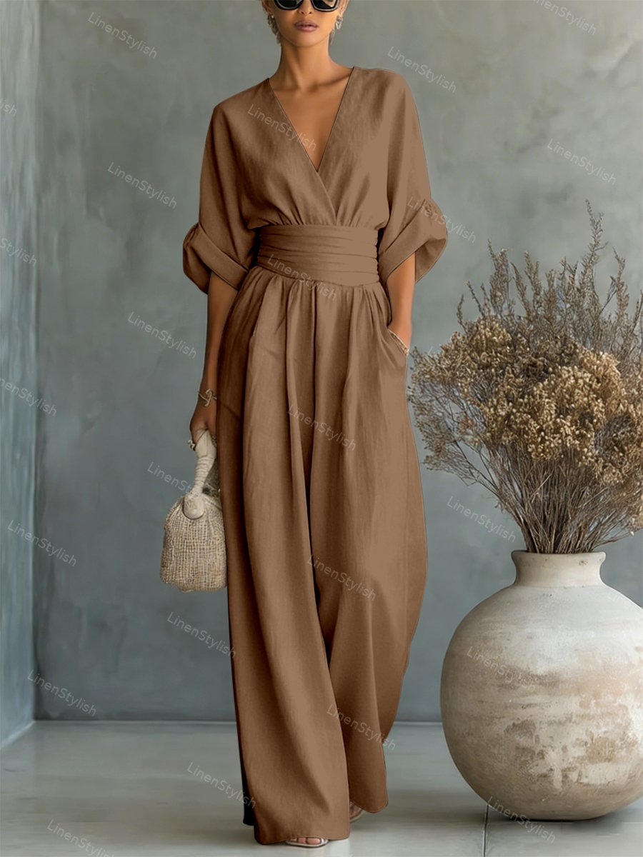 Women's V-Neck Wrap Long Jumpsuit