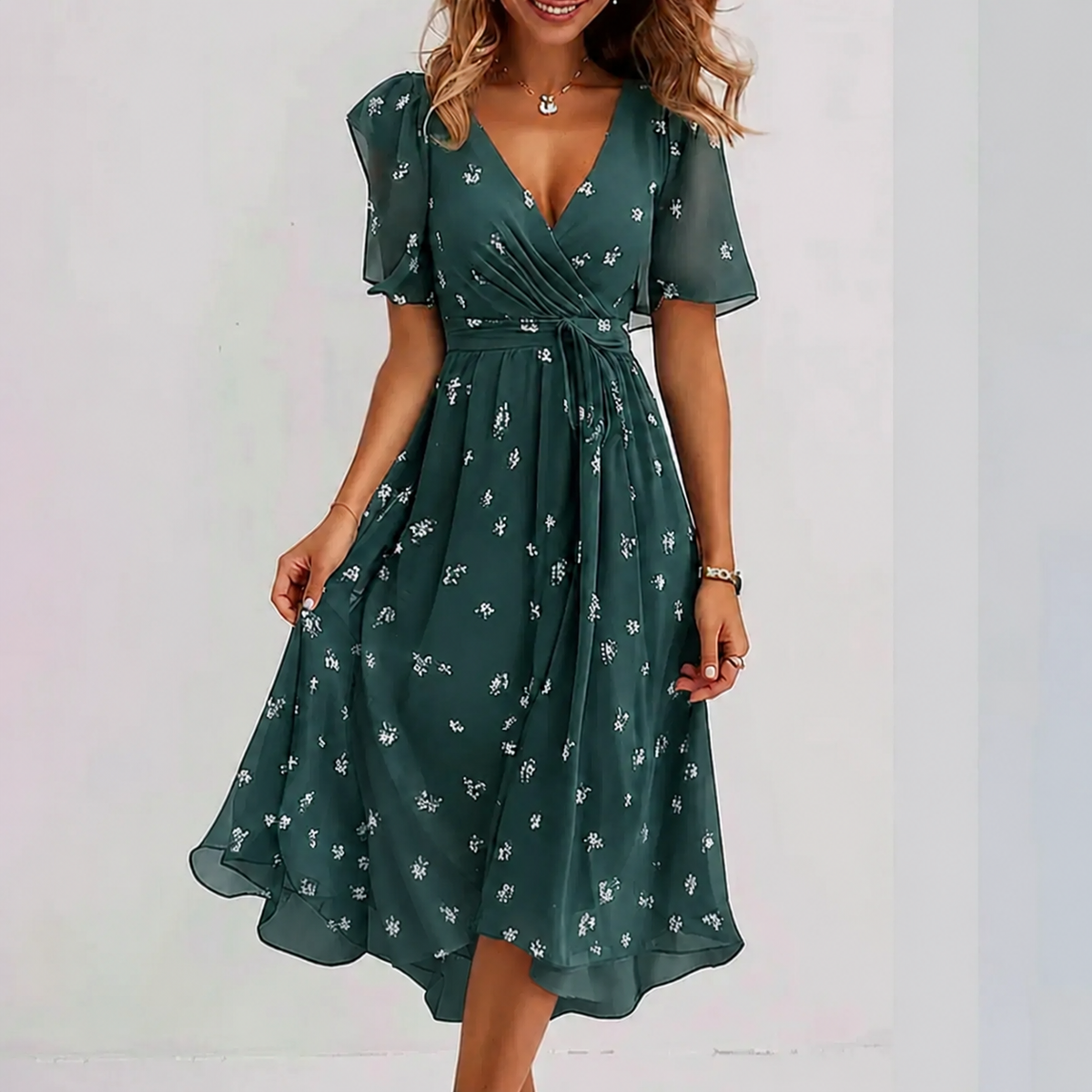 Women's V-Neck Wrap Midi Dress