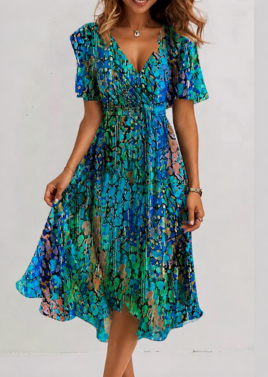 Women's V-Neck Wrap Midi Dress