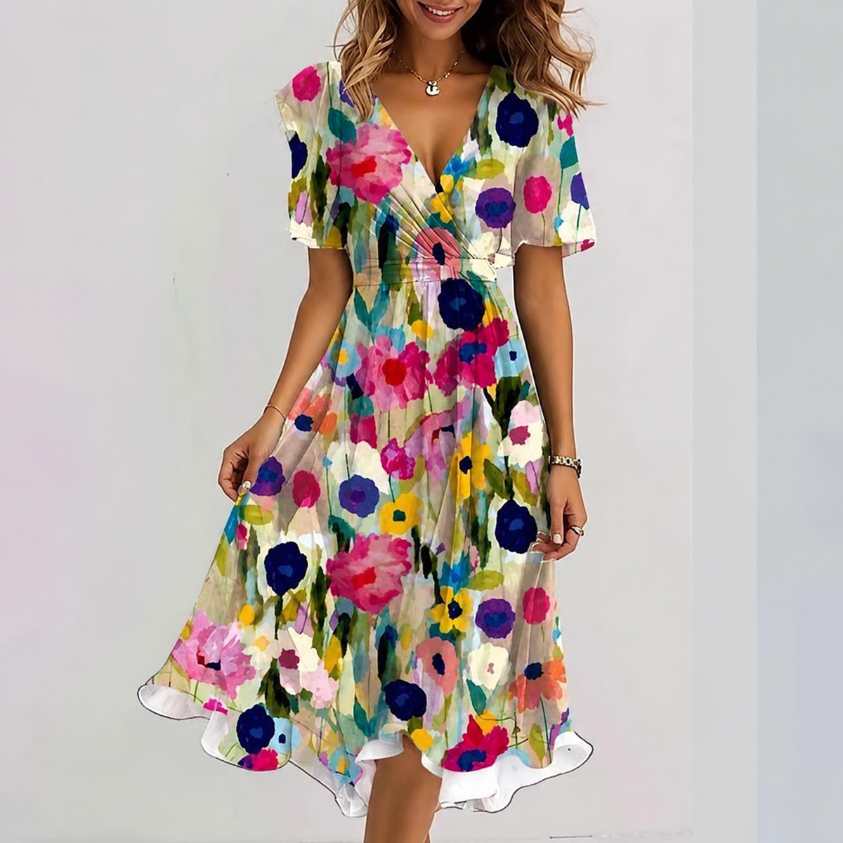 Women's V-Neck Wrap Midi Dress