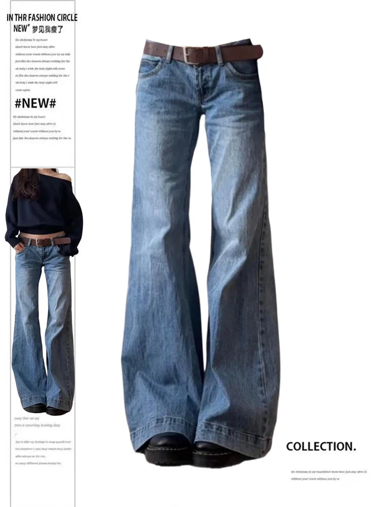 Women's Vintage Flared Jeans | Baggy Bell-Bottom Denim Trousers in Old Money Style
