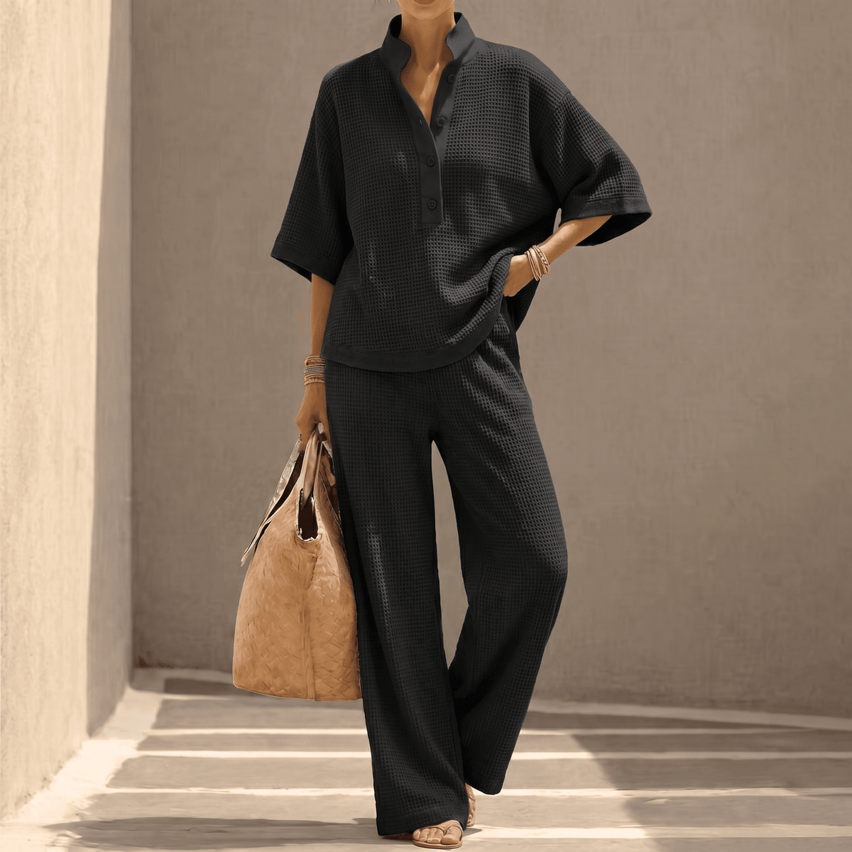 Women's Waffle-Knit Two-Piece Set