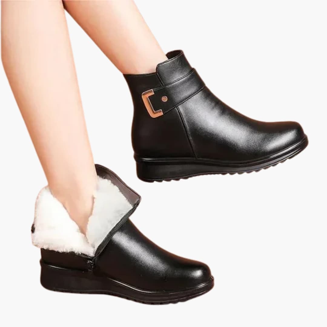 Women's Warm Lined Ankle Boots with Faux Fur Collar and Side Zipper