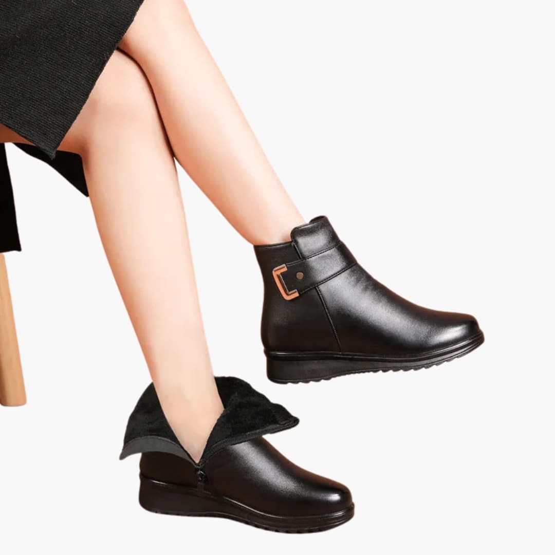 Women's Warm Lined Ankle Boots with Faux Fur Collar and Side Zipper