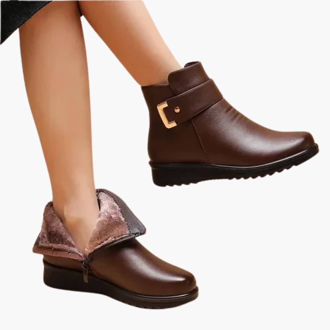 Women's Warm Lined Ankle Boots with Faux Fur Collar and Side Zipper
