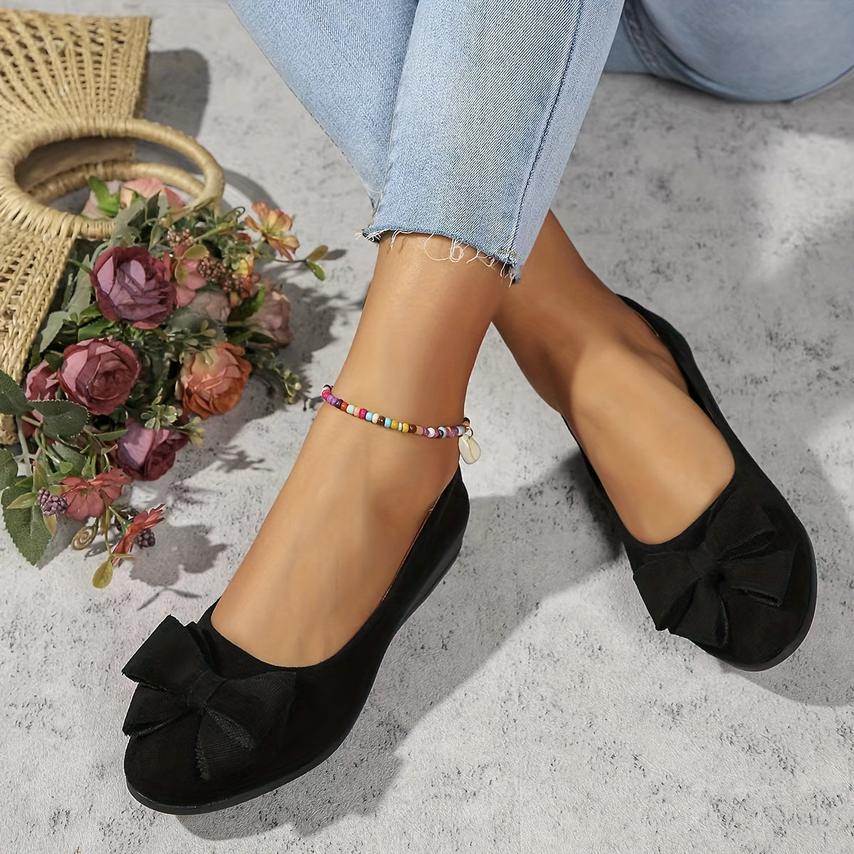 Women's Wedge Shoes with Bow Detail