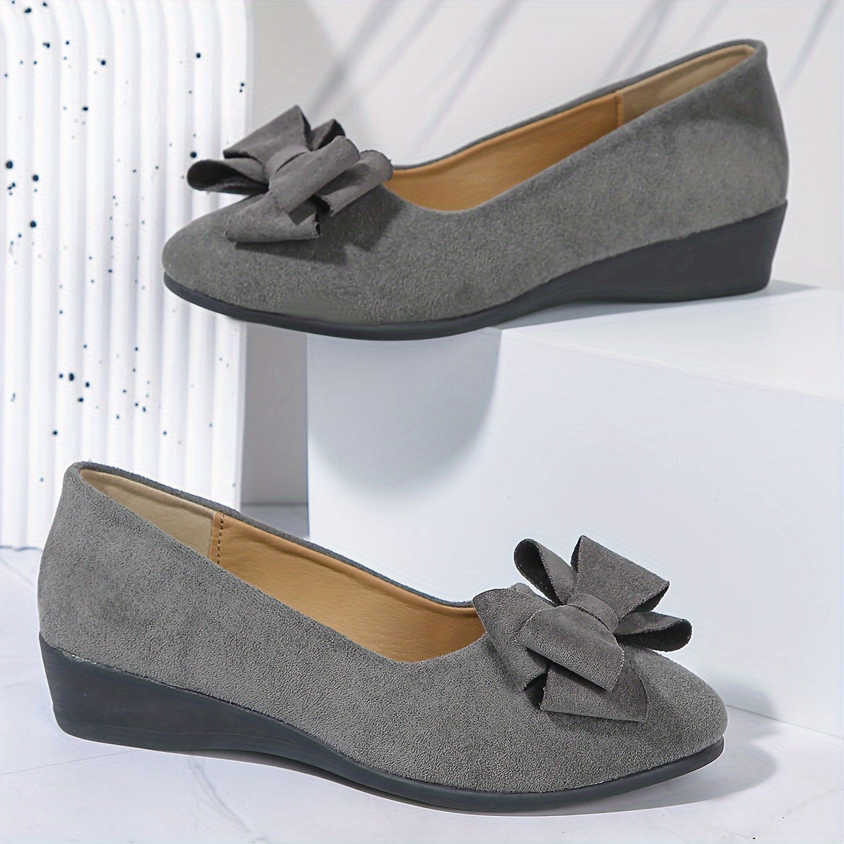 Women's Wedge Shoes with Bow Detail