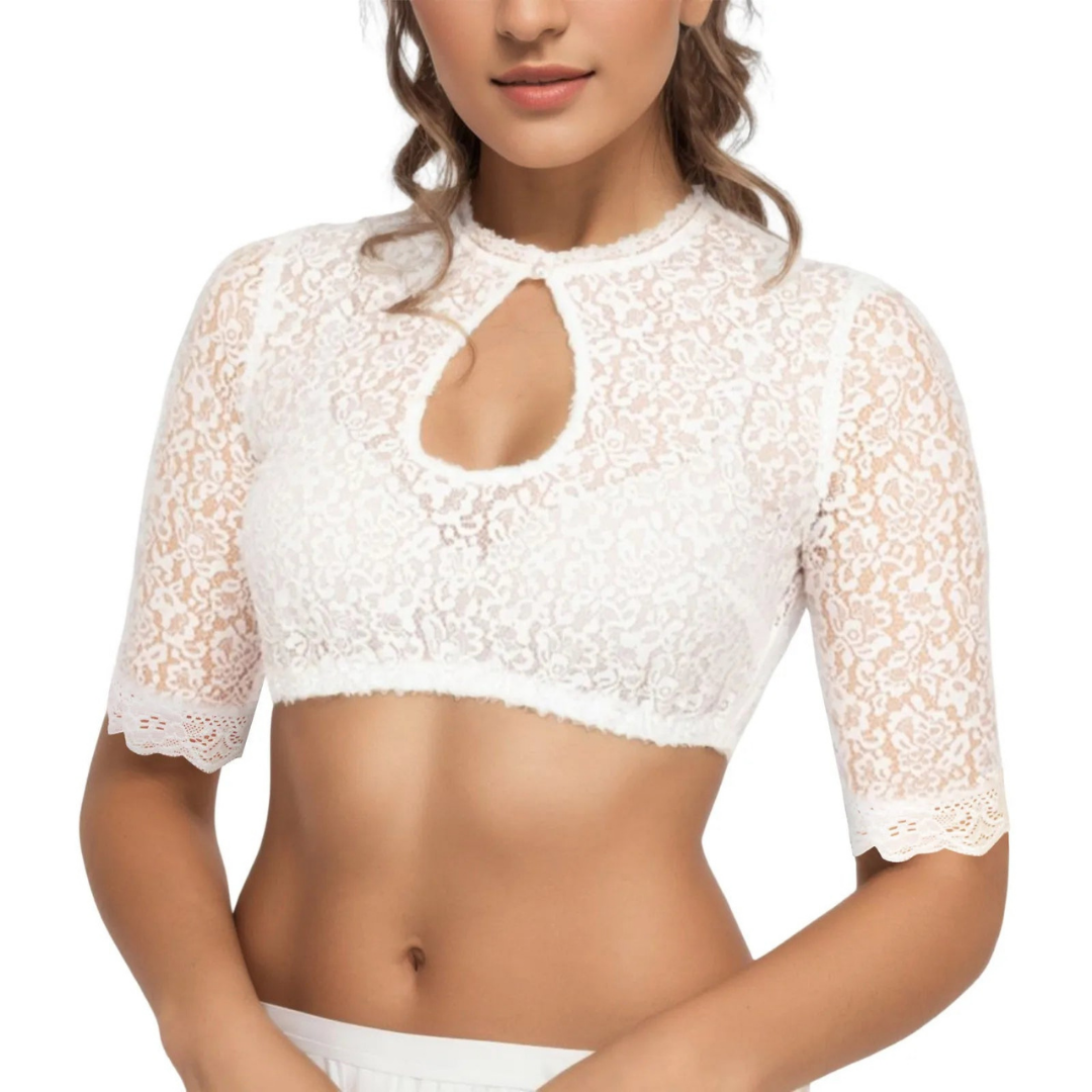 Women's White Dirndl Blouse with Comfortable Fit – Ideal for Festivals