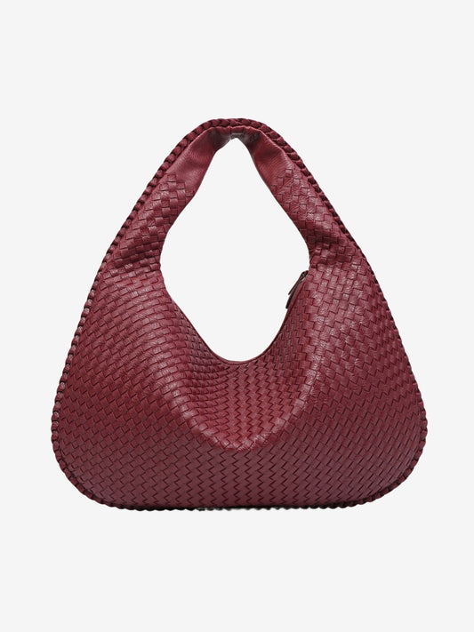 Women's Woven Shoulder Bag with Zip Closure